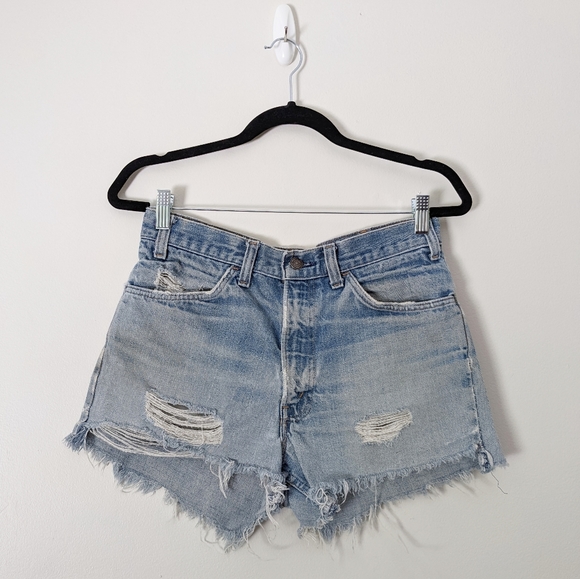 Levi's Pants - Vintage 70s Levi’s Orange Tab Distressed Cut Off Patched Jean Shorts Womens 32"